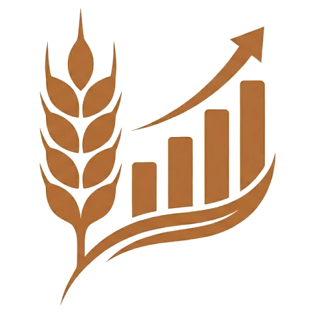 Flourise logo. An ear of wheat that evolves into a upward pointing graph.